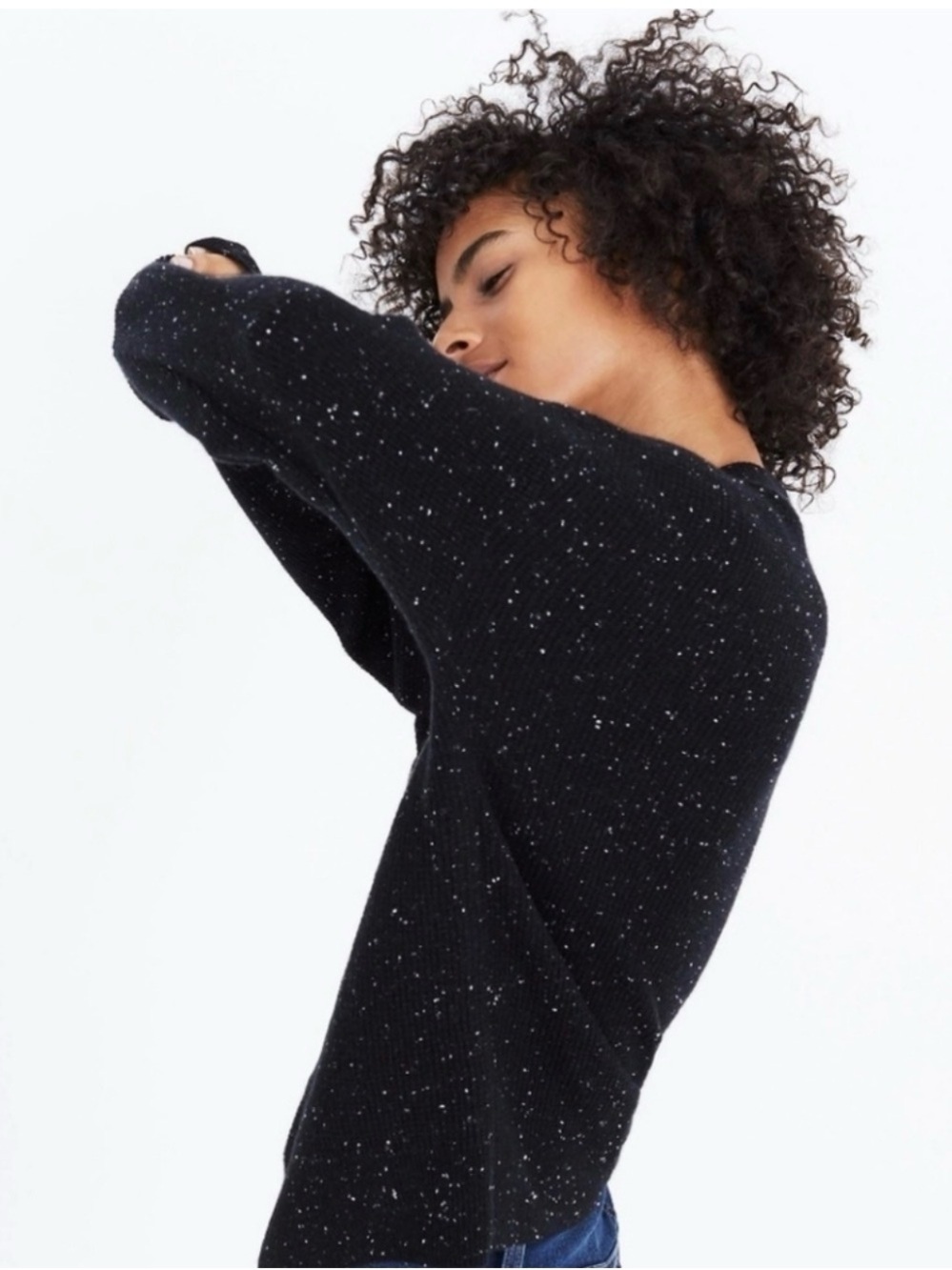 MADEWELL Black Thermal Knit Cashmere Sweater Women's Size L H1146 Waffle